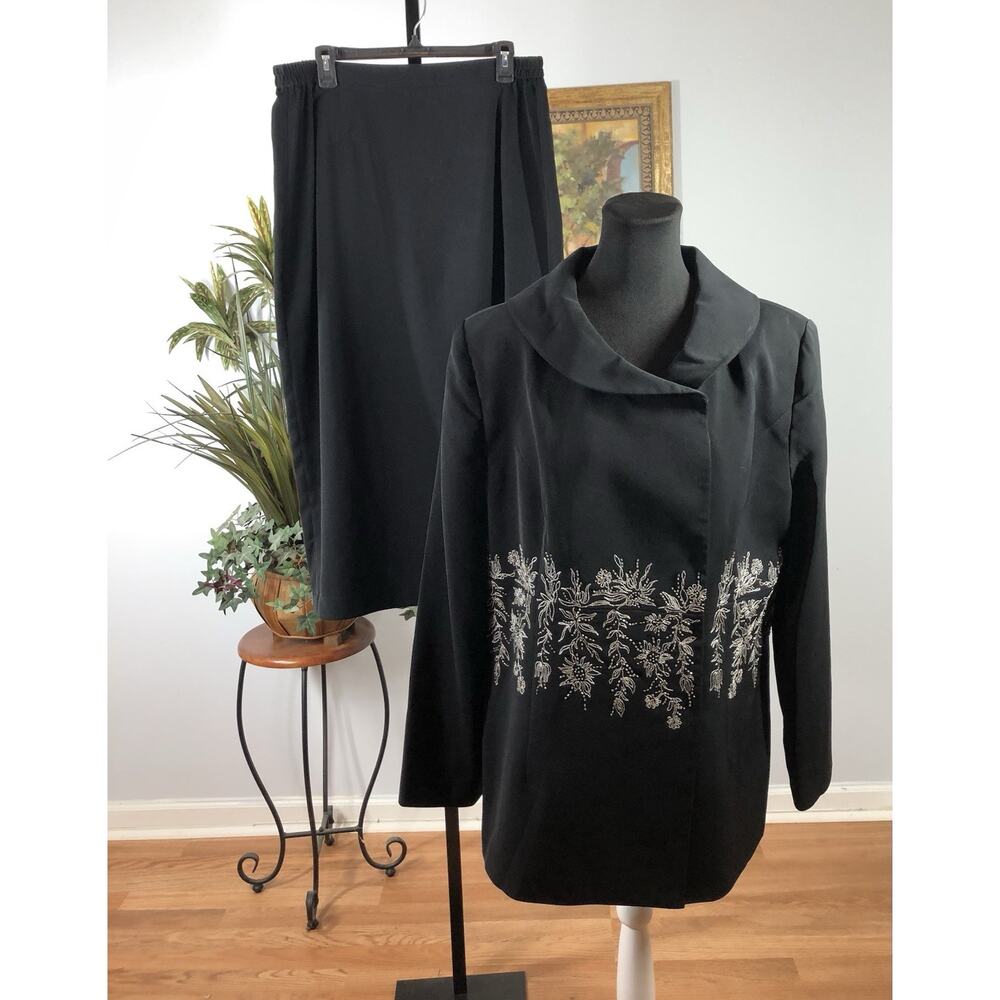 Ben Marc Women Black 2 Pc Skirt Jacket 16 Long Sleeve Formal Preppy Office Siren
